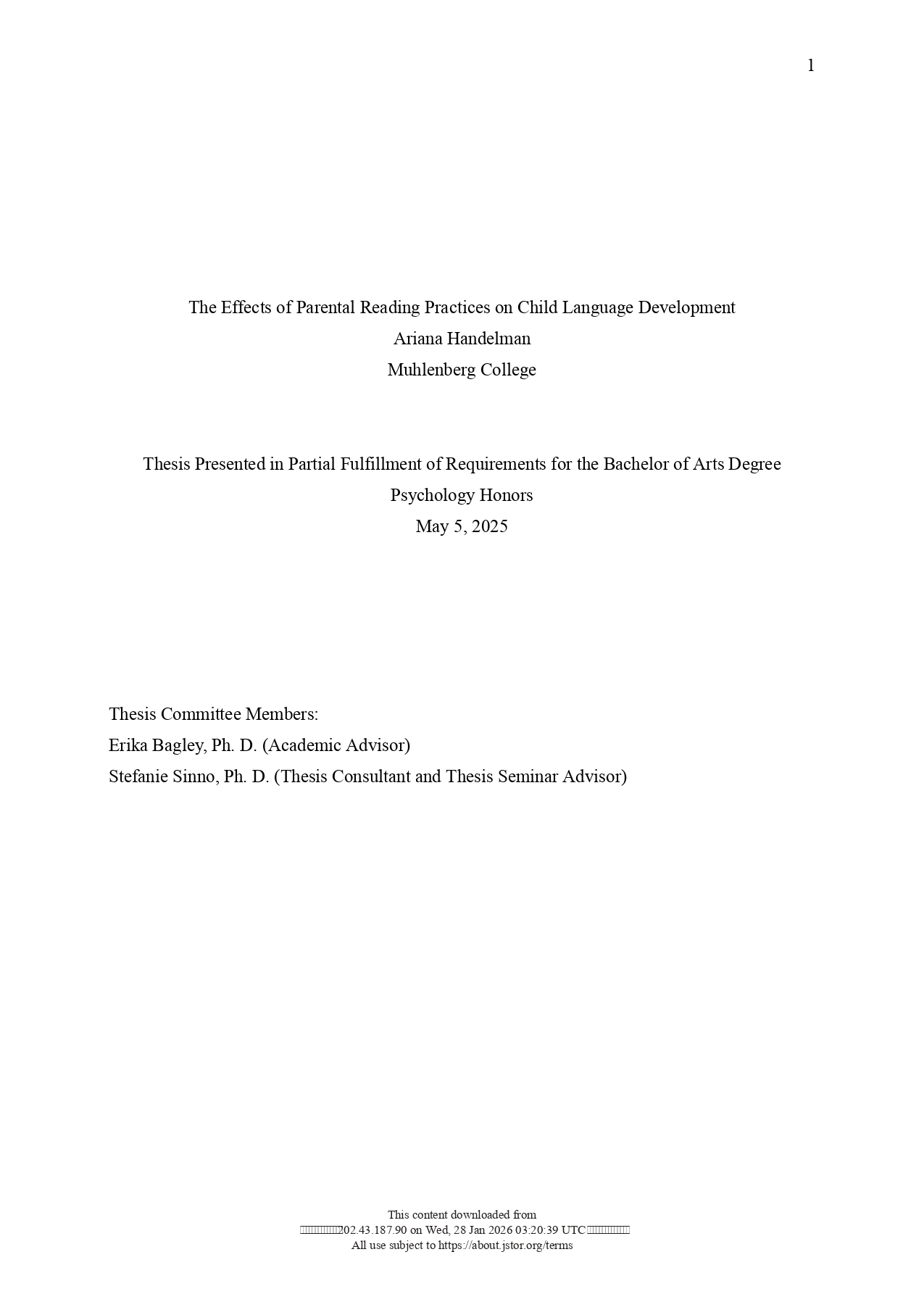 The Effects of Parental Reading Practices on Child Language Development [honors thesis]